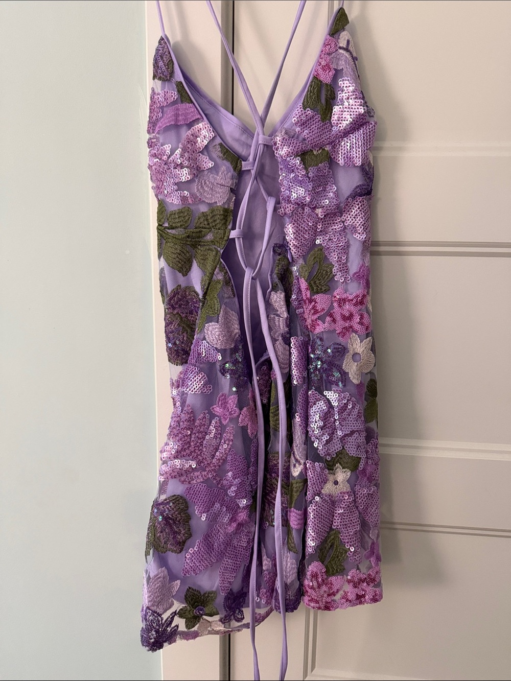 XL Lavender Sequin Floral Glitter Sparkly Cocktail Party Mini Slip Dress - Picture 2 of 4